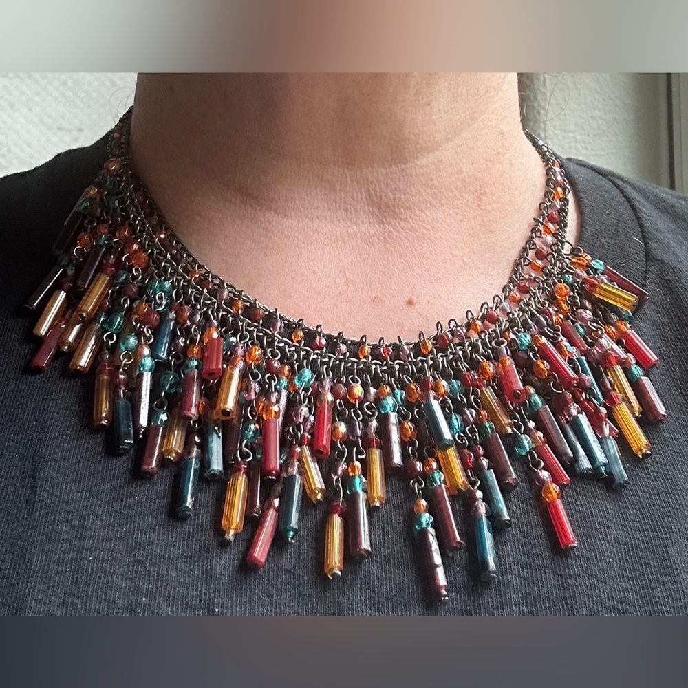 Red/Orange/Teal Beaded Necklace